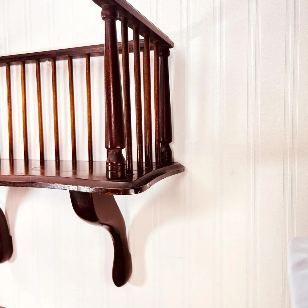 Rare‎ Vintage Fiddle Rail Shelf: Mahogany Wooden Book Rack